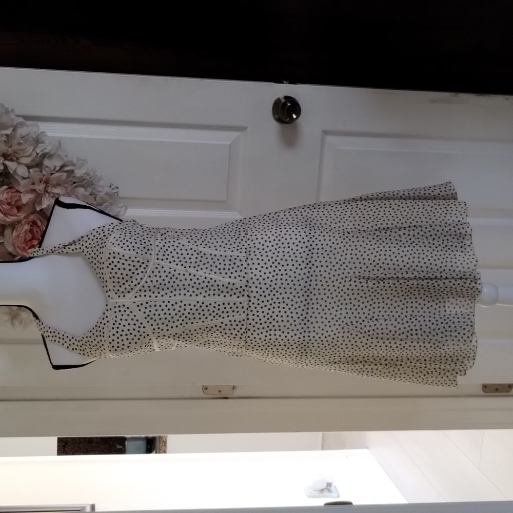 Sue Wong Cream and Black Polka Dot Backless Dress